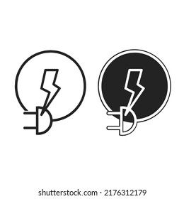 lightning icon and power plug. fast charge icon. circle speed sign. vector illustration
