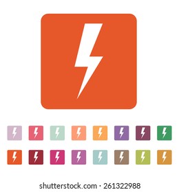 The lightning icon. Power symbol. Flat Vector illustration. Button Set