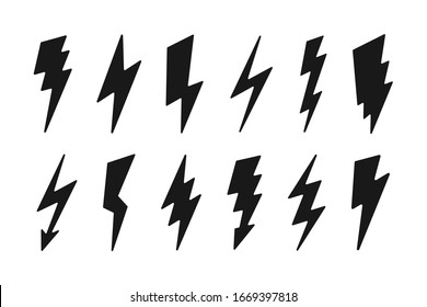 Lightning icon set - cartoon design. Vector thunderbolt symbols. Simple flash signs.