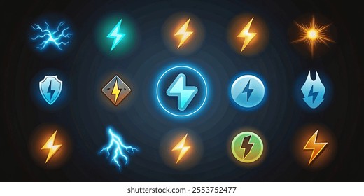 Lightning icon set collection. Electric sign and symbol. Power icon. Energy sign. Lightning power icon, Vector illustration with background white.