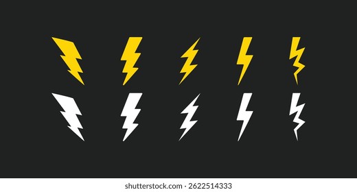 Conjunto de iconos de relámpagos. Vector de iconos eléctricos. icono de energía. signo de energía