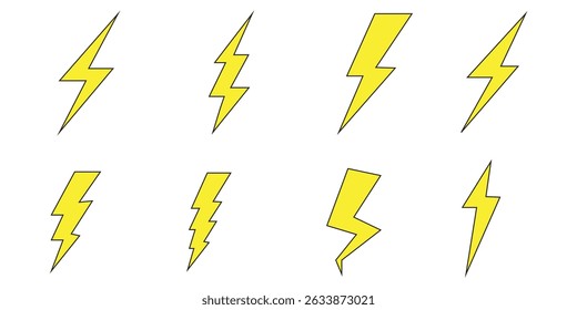 Lightning icon set. Electric icon vector. Power icon. Thunder charging power for electricity energy sign. Variety Design.