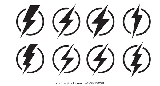 Lightning icon set. Electric icon vector. Power icon. Thunder charging power for electricity energy sign. Variety Design.