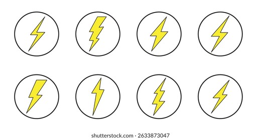Lightning icon set. Electric icon vector. Power icon. Thunder charging power for electricity energy sign. Variety Design.