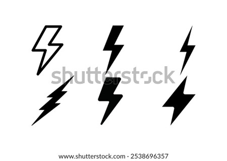Lightning icon set. electric icon vector. power icon. energy sign. Lightning icon set. Line and glyph flash sign. Outline thunderbolt symbol