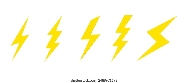 Lightning icon set. Electrician logo. Weather, thunderstorm, thunder, Lightning bolts. Vector illustration