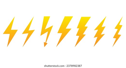 Lightning icon set. Electricity and power symbol. Thunder and Bolt. Flash icon. Lightning bolt.