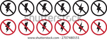 Lightning icon set, Electricity and Lightning Prohibition Sign, power icon energy icon sign, Line art and filled versions are shown,Thunder strike electricity linear symbol,
