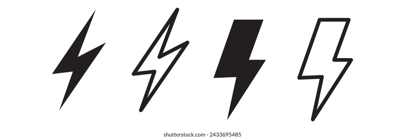 Ilustración del conjunto del icono del rayo. Ilustración simple del signo eléctrico sobre fondo blanco..eps