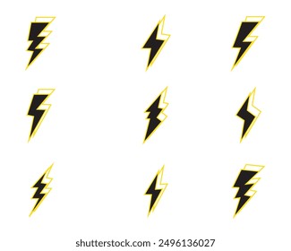Illustration für Blitzsymbolsatz. elektrisches Zeichen und Symbol. Netzsymbol. Energiezeichen
