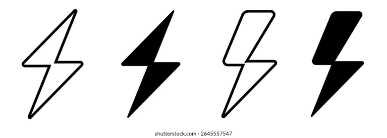 Ilustración del conjunto del icono del relámpago. signo eléctrico y símbolo. icono de poder. 