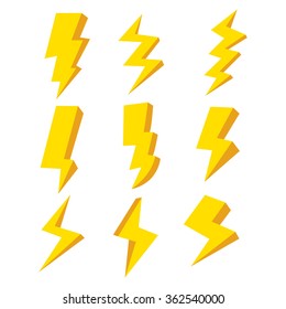 lightning icon set isolated on white