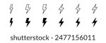 Lightning icon set. Line and glyph flash sign. Outline thunderbolt symbol