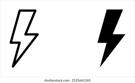 Lightning icon set. Line and glyph flash sign. Outline thunderbolt symbol on white background