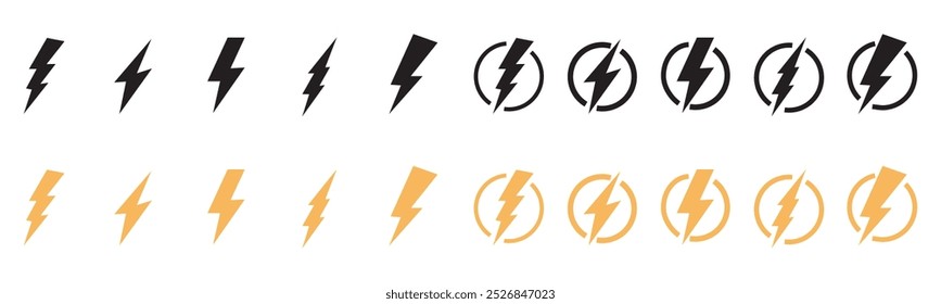 Blitz-Symbolsatz. Linie und Glyphe Blitz Zeichen.Energie-Symbol