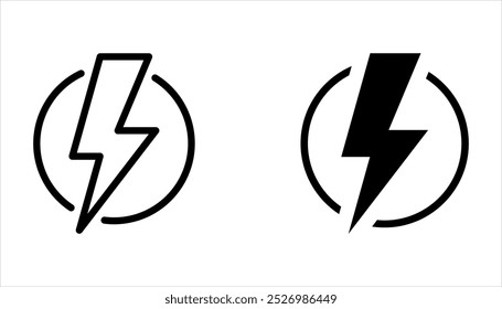 Lightning icon set. Line and glyph flash sign. Outline thunderbolt symbol on white background
