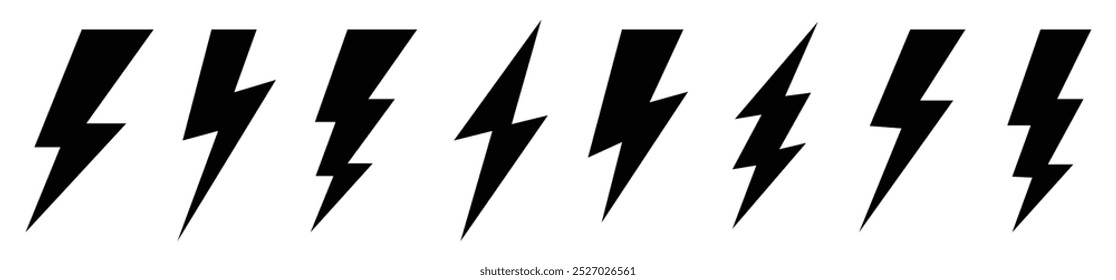 Lightning icon set. Line and glyph flash sign. Outline thunderbolt symbol. Thunderbolt icons collaction