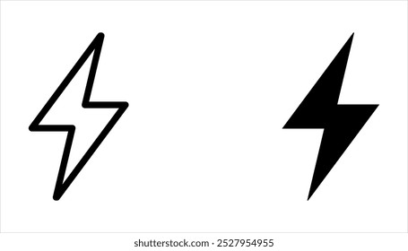 Lightning icon set. Line and glyph flash sign. Outline thunderbolt symbol on white background
