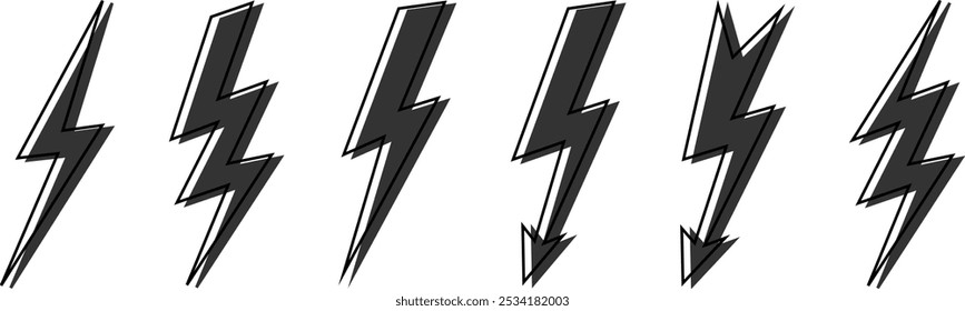 Lightning icon set. Line and glyph flash sign. Outline thunderbolt symbol.