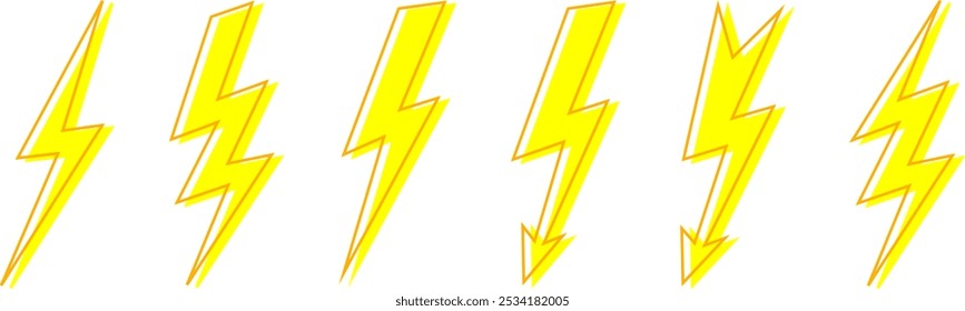 Lightning icon set. Line and glyph flash sign. Outline thunderbolt symbol.