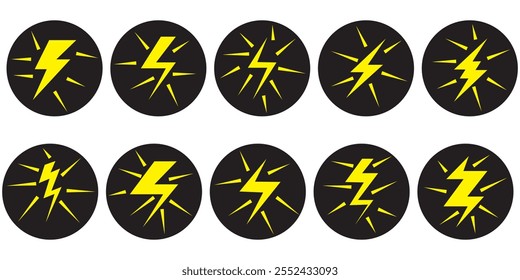 Blitz-Symbolsatz. Linie und Glyphe Blitzzeichen. Umriss-Thunderbolt-Symbol