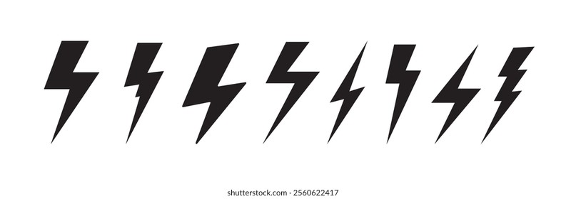Lightning icon set. Line and glyph flash sign. Thunder bolt symbol, Electric icon vector, Power icon, Energy sign.