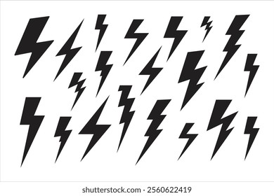 Lightning icon set. Line and glyph flash sign. Thunder bolt symbol, Electric icon vector, Power icon, Energy sign.