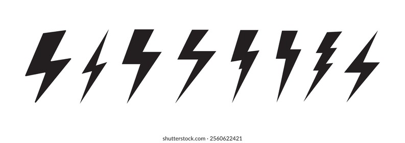 Lightning icon set. Line and glyph flash sign. Thunder bolt symbol, Electric icon vector, Power icon, Energy sign.