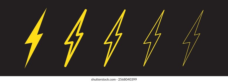 Lightning icon set. Line and glyph flash sign. Outline . 111