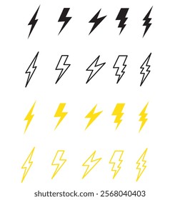 Lightning icon set. Line and glyph flash sign. Outline . 111