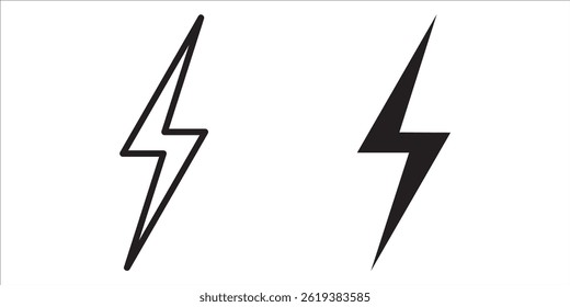 Lightning icon set. Line and glyph flash sign. Outline thunderbolt symbol