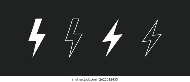 Lightning icon set. Line and glyph flash sign. Outline thunderbolt symbol