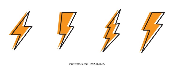 Lightning icon set. Line and glyph flash sign. Outline thunderbolt symbol . Electric symbols. Electric lightning symbols. Flash light sign.