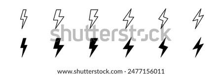 Lightning icon set. Line and glyph flash sign. Outline thunderbolt symbol