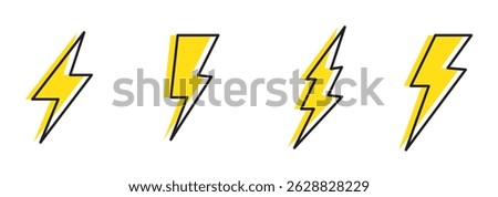 Lightning icon set. Line and glyph flash sign. Outline thunderbolt symbol . Electric symbols. Electric lightning symbols. Flash light sign.