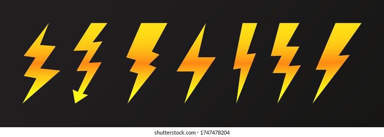 Lightning icon set on black background. Vector illustration.