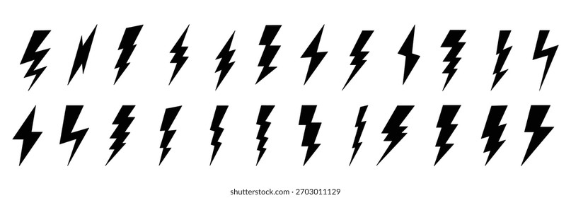 Lightning icon. Lightning set. Silhouette style.