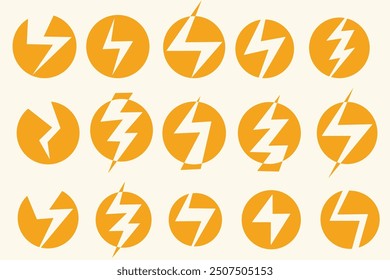 conjunto de iconos de relámpago, icono de trueno, energía eléctrica, peces eléctricos, trueno, energía de velocidad rápida, icono de flash, signo de rayo
