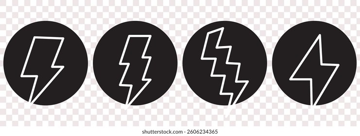 Lightning icon set. thunderbolt symbol set. electric icon vector set. power icon. energy sign. flash icon. electrical sign. Isolated Black Lightning icons set on white background.