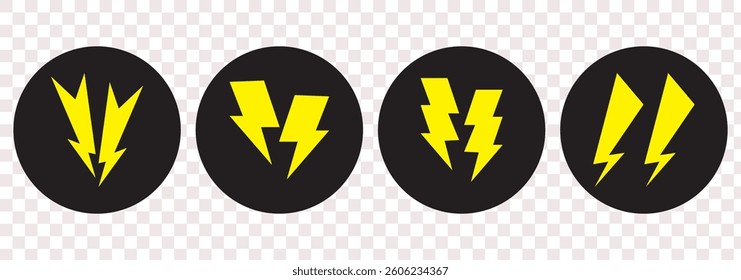 Lightning icon set. thunderbolt symbol set. electric icon vector set. power icon. energy sign. flash icon. electrical sign. Isolated Black Lightning icons set on white background.