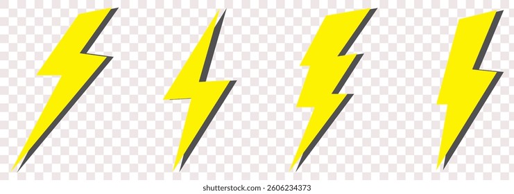 Lightning icon set. thunderbolt symbol set. electric icon vector set. power icon. energy sign. flash icon. electrical sign. Isolated Black Lightning icons set on white background.