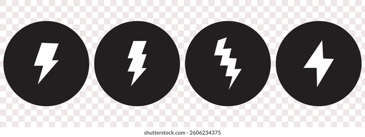 Lightning icon set. thunderbolt symbol set. electric icon vector set. power icon. energy sign. flash icon. electrical sign. Isolated Black Lightning icons set on white background.