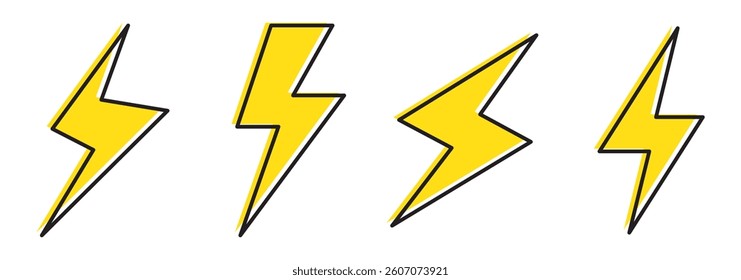 Lightning icon set. thunderbolt symbol set. electric icon vector set. power icon. energy sign. flash icon. electrical sign. Isolated Black Lightning icons set on white background. EPS 10