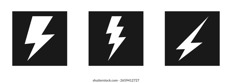 Lightning icon set. thunderbolt symbol set. electric icon vector set. power icon. energy sign. flash icon. electrical sign. Isolated Black Lightning icons set on white background. Eps 10.