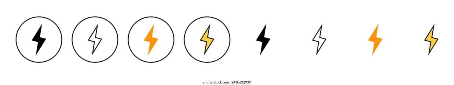 Blitzsymbole setzen Vektorgrafik. elektrisches Zeichen und Symbol. Leistungssymbol. Energiezeichen