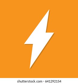 Lightning icon with shadow in a flat design on an orange background