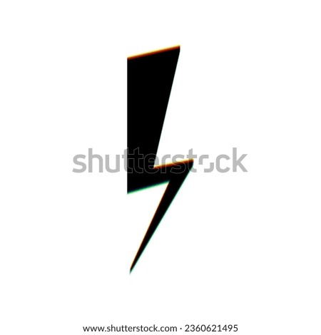 Lightning Icon sign. Black Icon with vertical effect of color edge aberration at white background. Illustration.