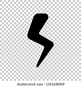 Lightning icon, sign of energy, strike of flash. Black symbol on transparent background