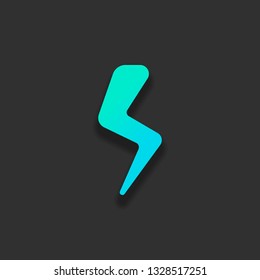 Lightning icon, sign of energy, strike of flash. Colorful logo concept with soft shadow on dark background. Icon color of azure ocean