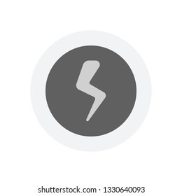 Lightning icon, sign of energy, strike of flash. Icon in colored circle with gray bold border. Web button, modern flat design